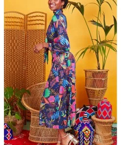 Onjenu Sharon Frida 70's Midi Dress Navy