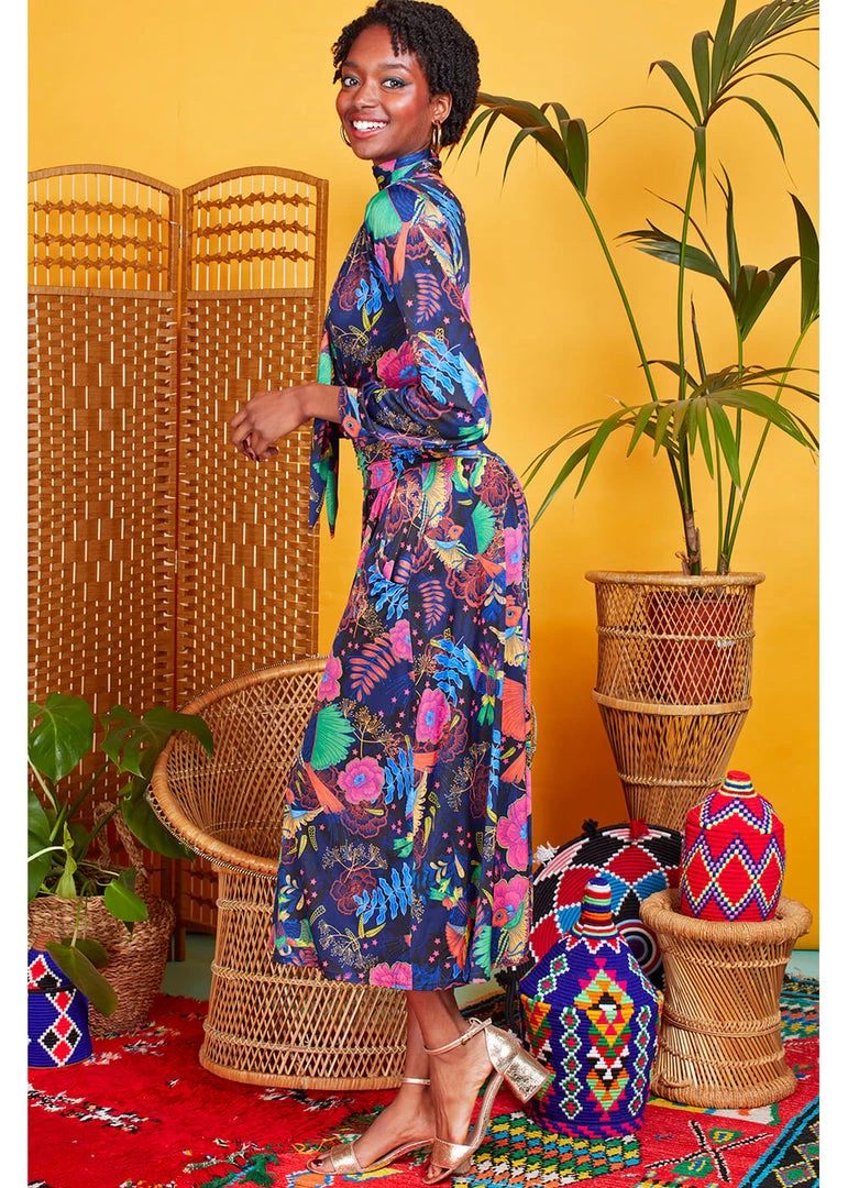 Onjenu Sharon Frida 70's Midi Dress Navy