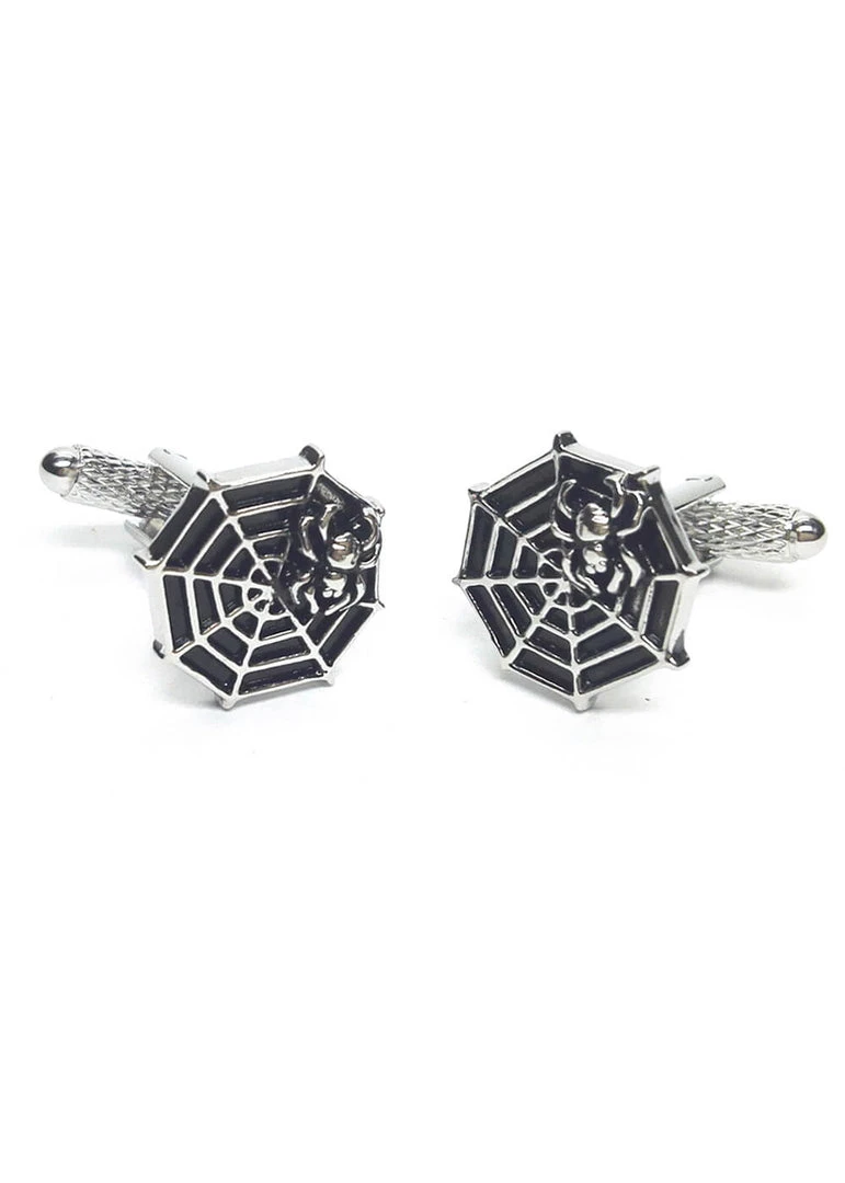 Onyx Art Men Cufflinks Spider On Web Silver