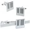 Onyx Art Men Set Cufflinks With Tie Bar Music Keyboard Black White