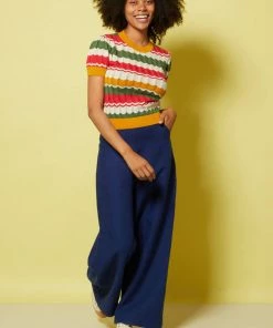 New In Palava Eve Zigzag Knitted 70's Top Red Mustard