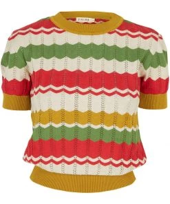 New In Palava Eve Zigzag Knitted 70's Top Red Mustard