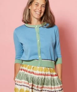 Palava Vera Cardigan Kingfisher Bird 40's Cardigan Chalk Blue New In