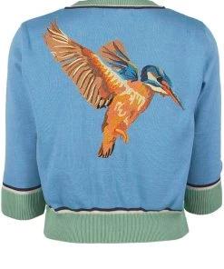 Palava Vera Cardigan Kingfisher Bird 40's Cardigan Chalk Blue New In