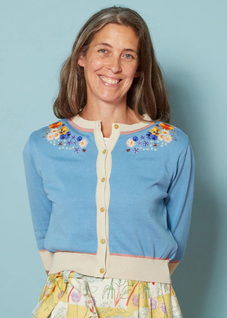 Palava Vera Cardigan Edible Flowers 40's Cardigan Chalk Blue