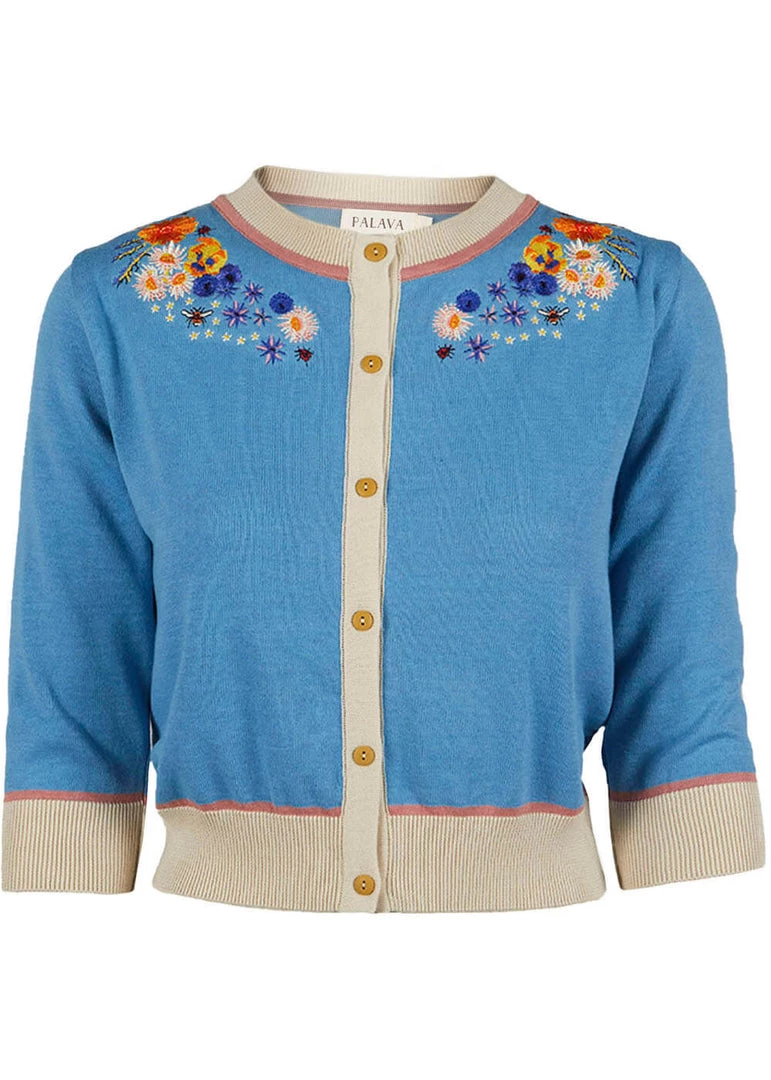 Palava Vera Cardigan Edible Flowers 40's Cardigan Chalk Blue