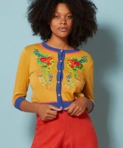 Palava Vera Cardigan Mexican Rose 40's Cardigan Mustard New In