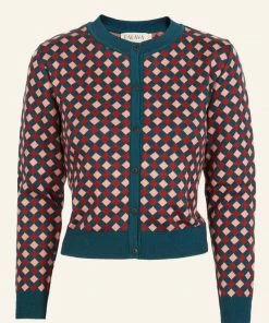 New In Palava Vera Chequerboard 60's Cardigan Teal Blush