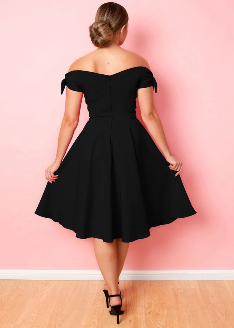 Pretty Dress Company Fatale Bow 50's Midi Swing Dress Black New In