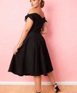 Pretty Dress Company Fatale Bow 50's Midi Swing Dress Black New In