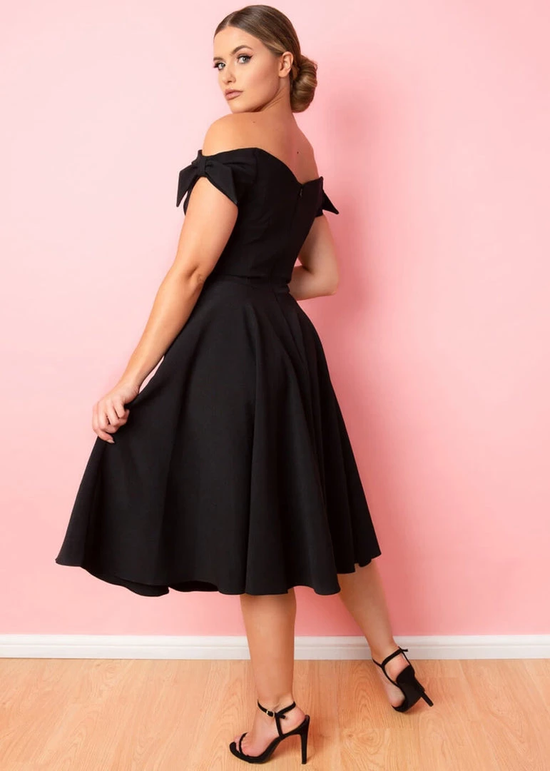 Pretty Dress Company Fatale Bow 50's Midi Swing Dress Black New In