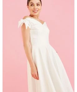 Pretty Dress Company Fatale Bow 50's Midi Swing Dress Ivory New In