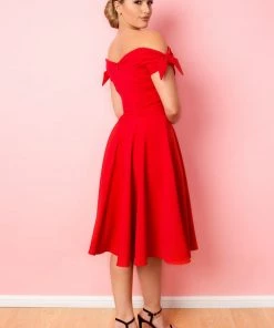 Pretty Dress Company Fatale Bow 50's Midi Swing Dress Red New In