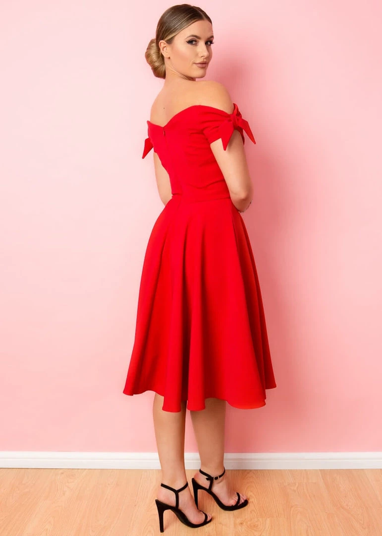 Pretty Dress Company Fatale Bow 50's Midi Swing Dress Red New In