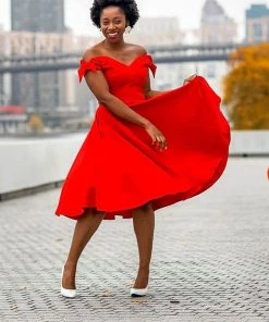 Pretty Dress Company Fatale Bow 50's Midi Swing Dress Red New In