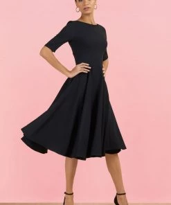 Pretty Dress Company Hepburn 50's Swing Dress Black