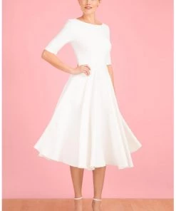 New In Pretty Dress Company Hepburn 50's Swing Dress Ivory