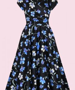 New In Pretty Dress Company Hourglass Verona 50's Swing Dress Black Blue
