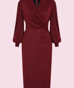 Pretty Dress Company Jenson 50's Pencil Dress Bordeaux New In