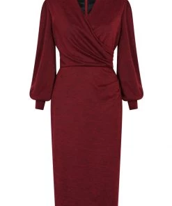 Pretty Dress Company Jenson 50's Pencil Dress Bordeaux New In