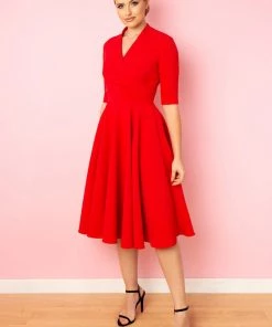 New In Pretty Dress Company Leyla 50's Midi Swing Dress Red