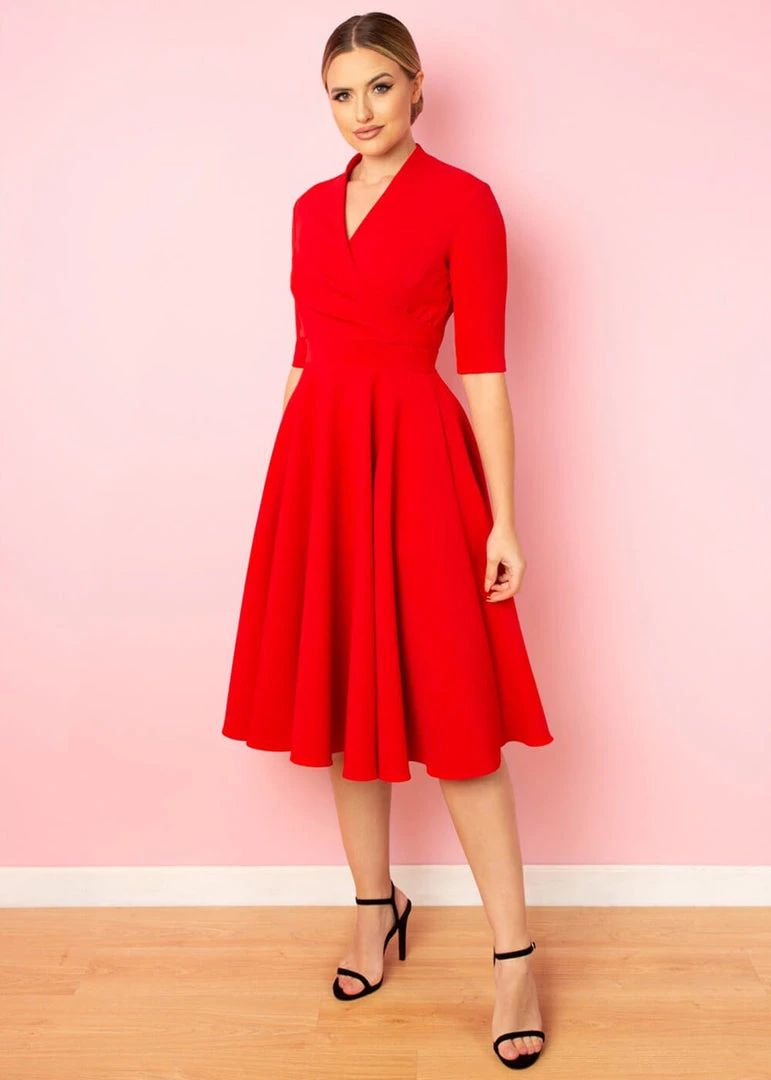 New In Pretty Dress Company Leyla 50's Midi Swing Dress Red
