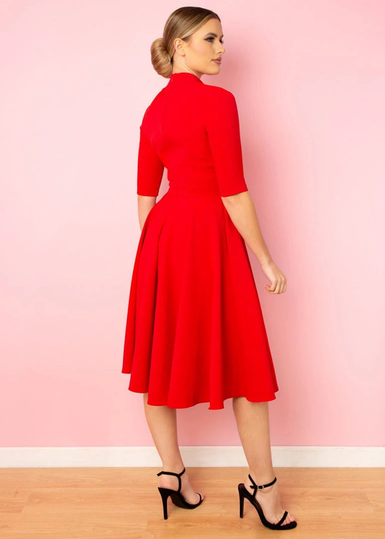 New In Pretty Dress Company Leyla 50's Midi Swing Dress Red