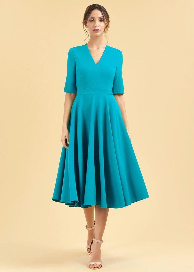 Pretty Dress Company Myla Midi 50's Swing Dress Turquoise New In
