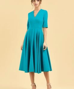 Pretty Dress Company Myla Midi 50's Swing Dress Turquoise New In