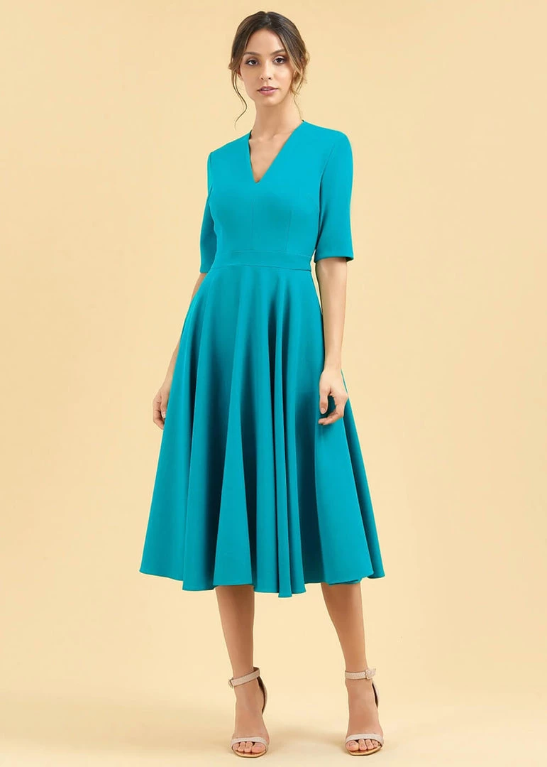 Pretty Dress Company Myla Midi 50's Swing Dress Turquoise New In