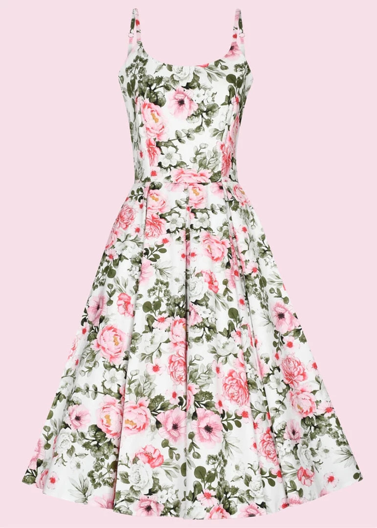 Pretty Dress Company Priscilla San Marino 50's Swing Dress White Pink New In