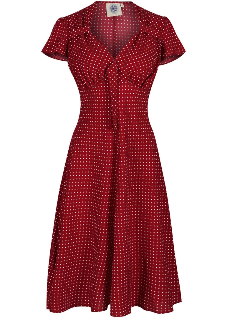 Pretty Retro Tea Polkadot 40's Dress Wine