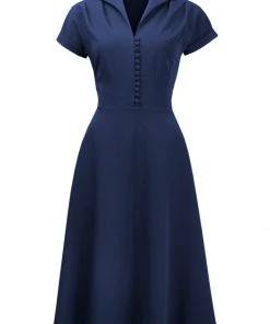 Pretty Retro Hostess 40's Swing Dress Navy New In