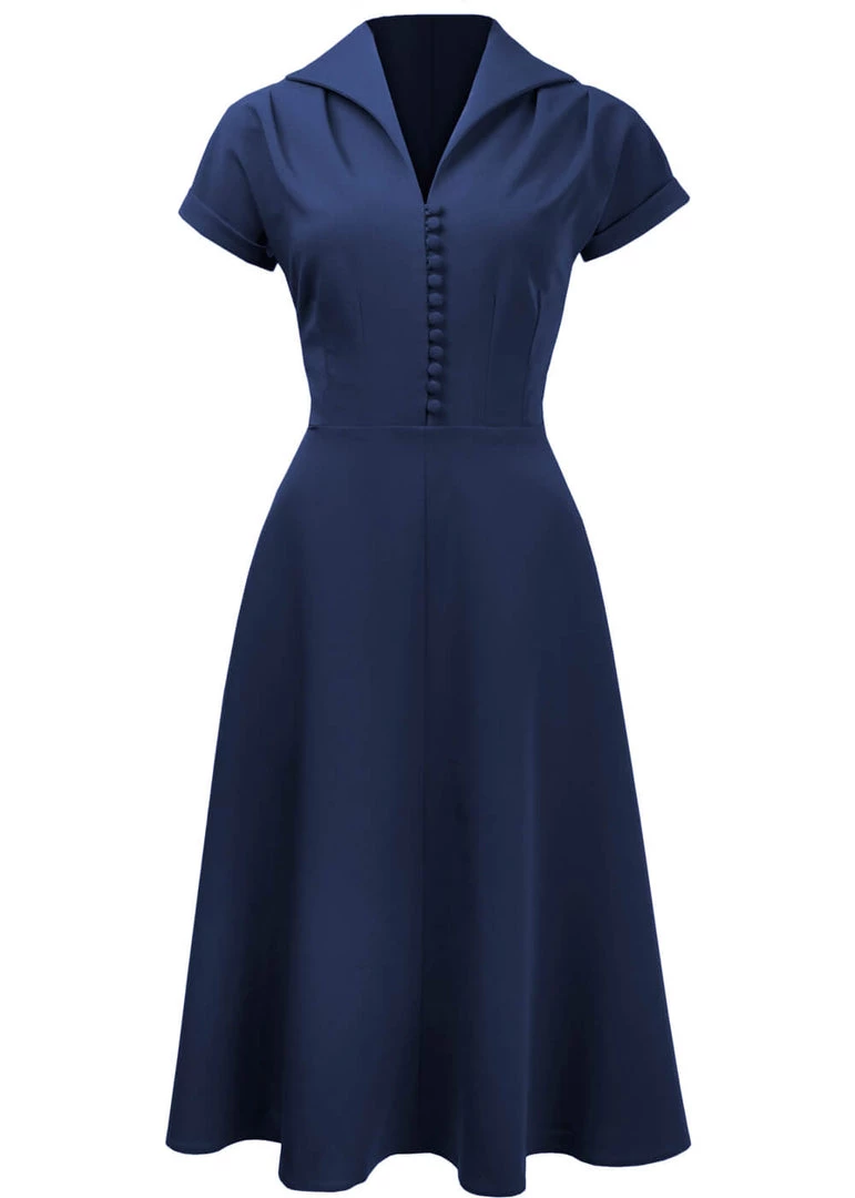 Pretty Retro Hostess 40's Swing Dress Navy New In