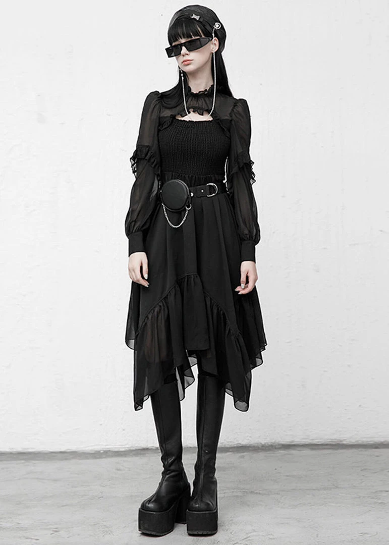 New In Punk Rave Absinthium Chiffon Dress Black
