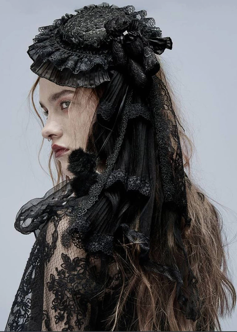 New In Punk Rave Lolita Elegance Hat Black