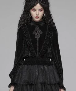 New In Punk Rave Cello Velvet Blouse Black