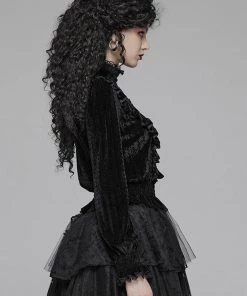 New In Punk Rave Cello Velvet Blouse Black