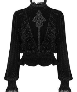 New In Punk Rave Cello Velvet Blouse Black