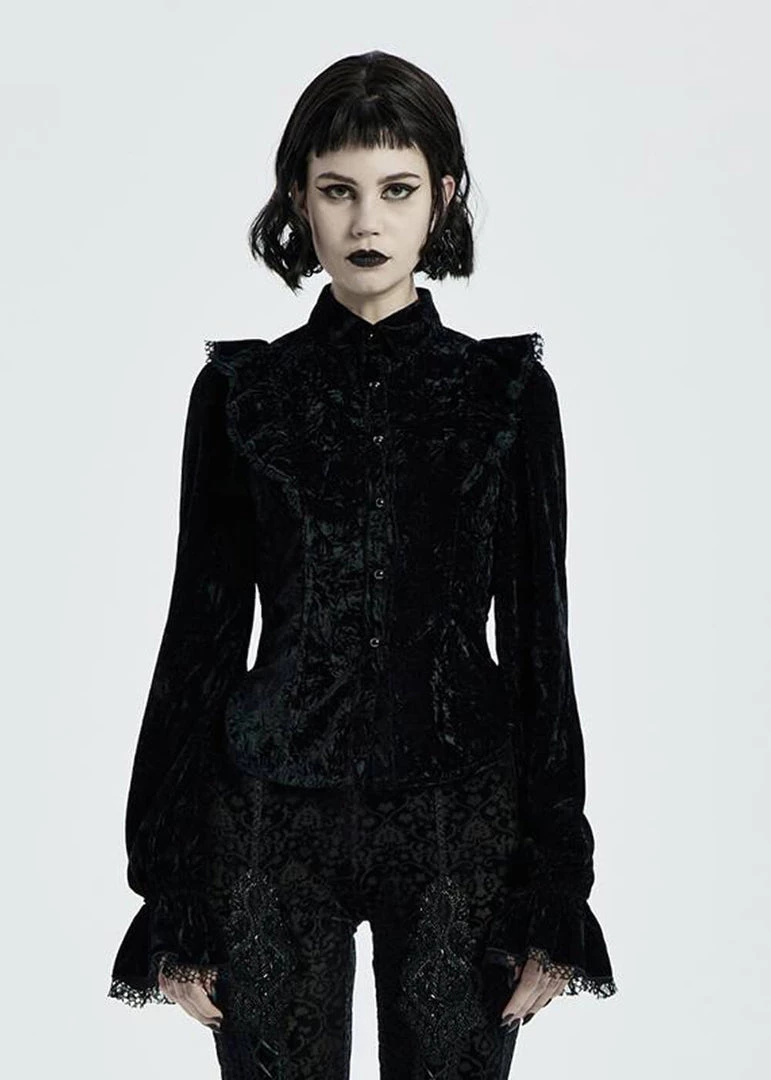 Punk Rave Luxuria Velvet Blouse Black New In