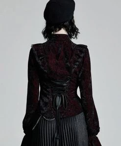 New In Punk Rave Luxuria Velvet Blouse Red