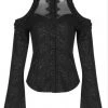 Punk Rave Seductive Shoulder Lace Top Black