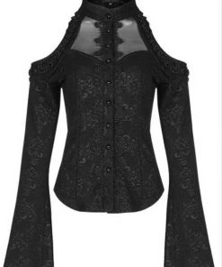 Punk Rave Seductive Shoulder Lace Top Black