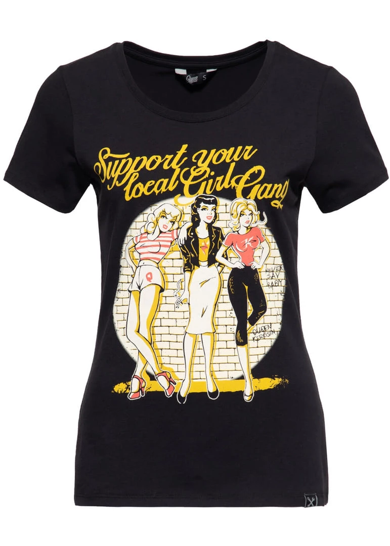 New In Queen Kerosin Girl Gang 50's Girlie T-Shirt Black