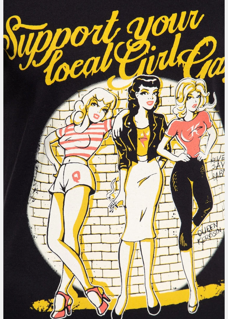 New In Queen Kerosin Girl Gang 50's Girlie T-Shirt Black