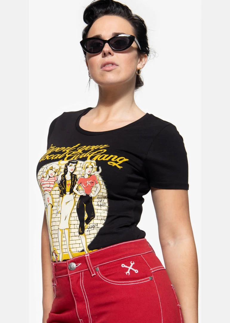 New In Queen Kerosin Girl Gang 50's Girlie T-Shirt Black