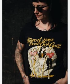 New In Queen Kerosin Girl Gang 50's Girlie T-Shirt Black