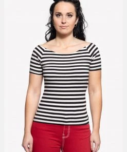Queen Kerosin Vavavoom Stripe 50's Top Black White New In