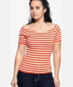 Queen Kerosin Vavavoom Stripe 50's Top Red White New In