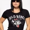 Queen Kerosin Wild Rebel Girly T-Shirt Black New In